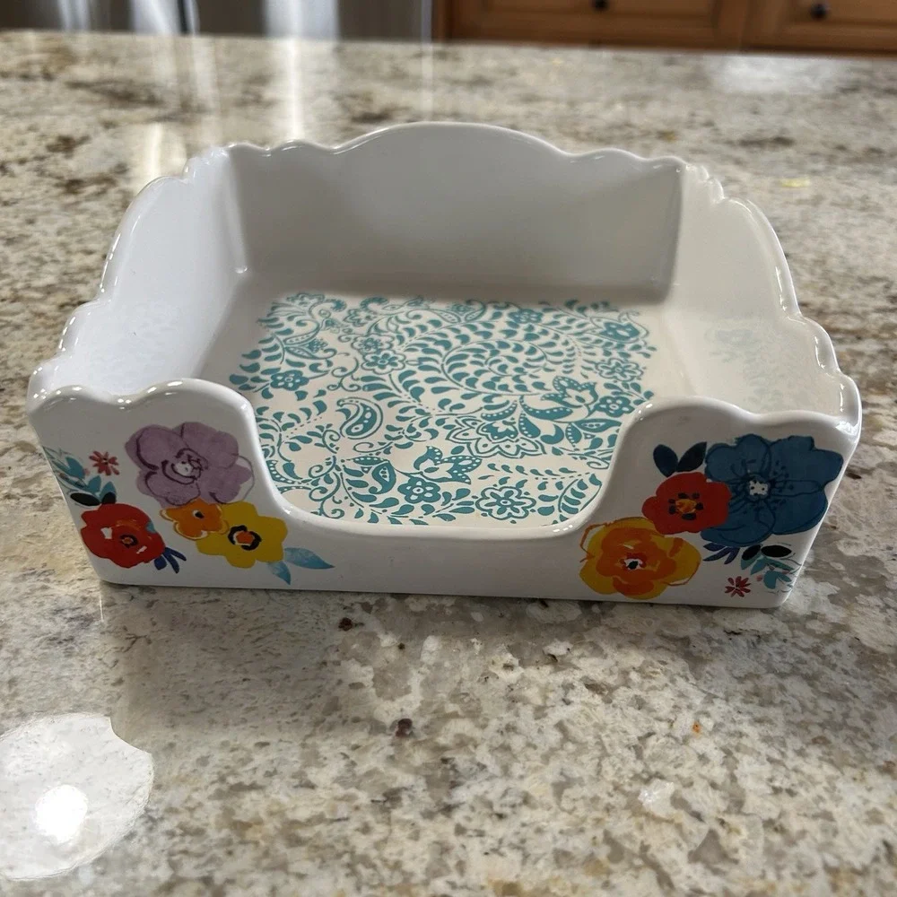 Pioneer Woman Floral Stoneware Square Napkin‎ Holder 8